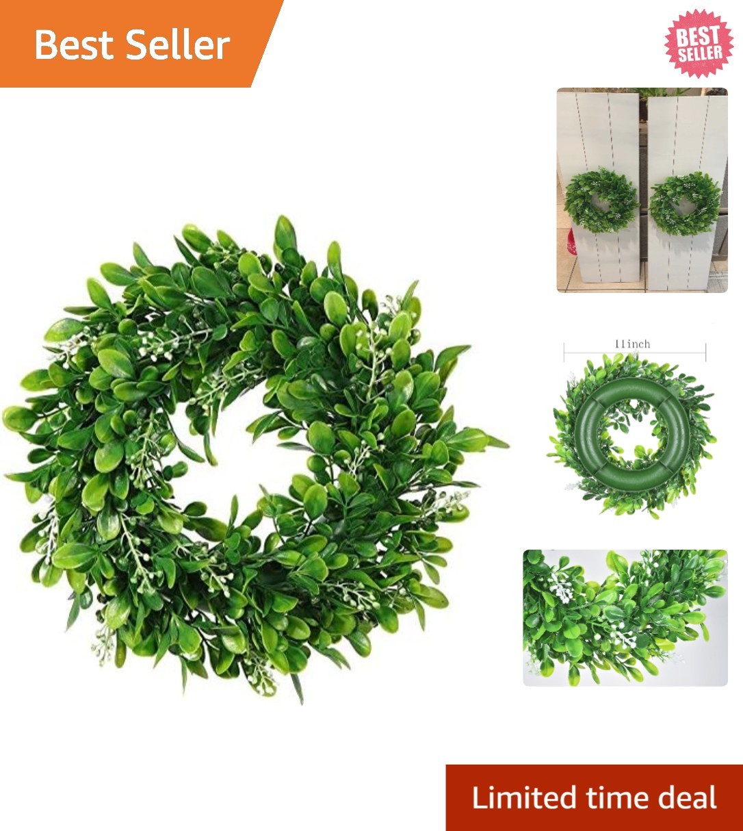 Vibrant 11-Inch Green Wreath with Rustic Bow – Perfect for All Occasions