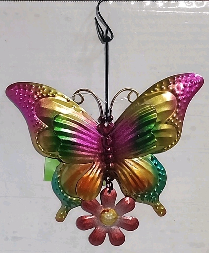 Butterfly & Flower Decorative Hanging Indoor Outdoor Metal Sign True Living (BTB