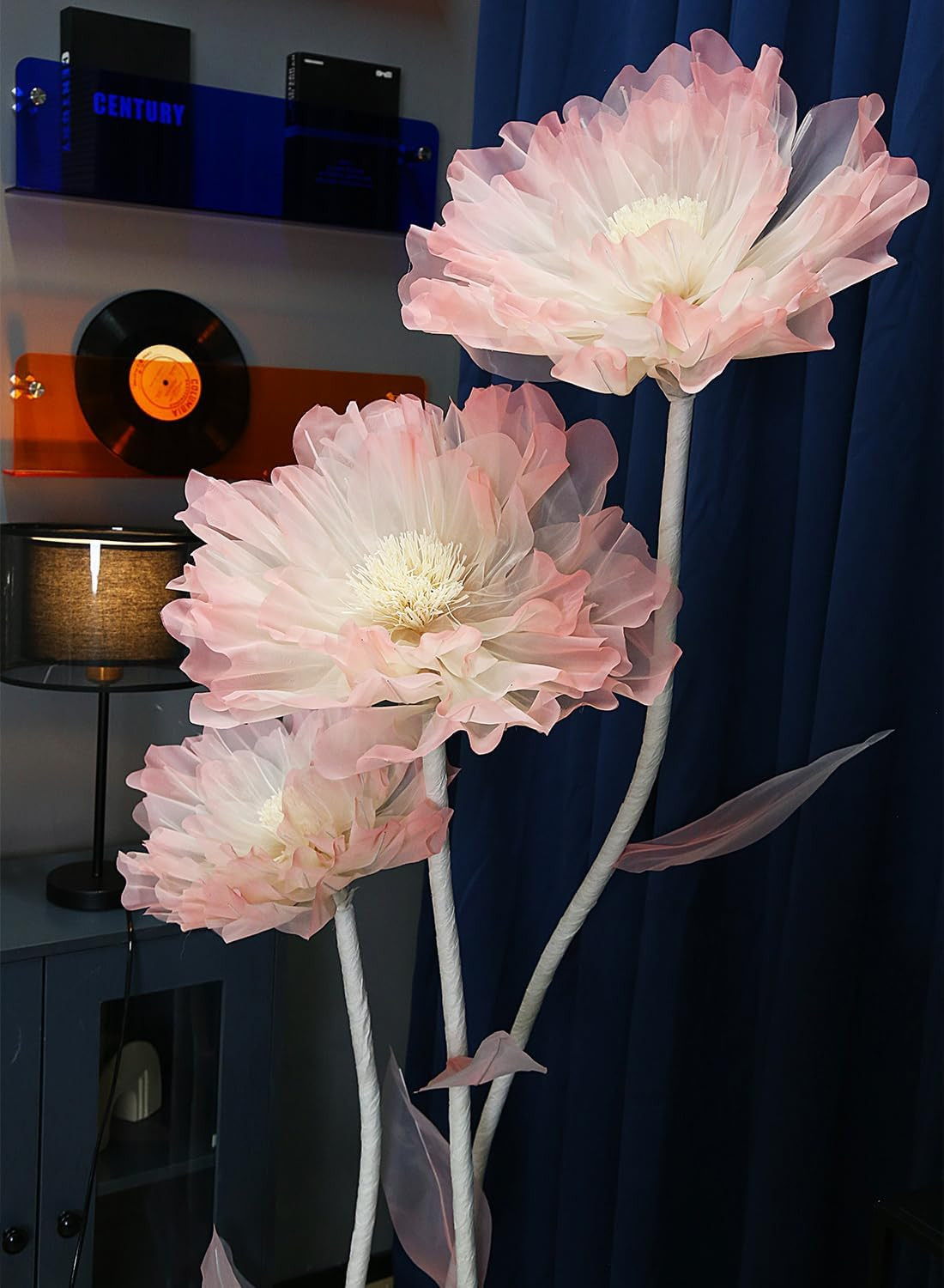 Large Pink Artificial Organza Flower with Base for Weddings & Events