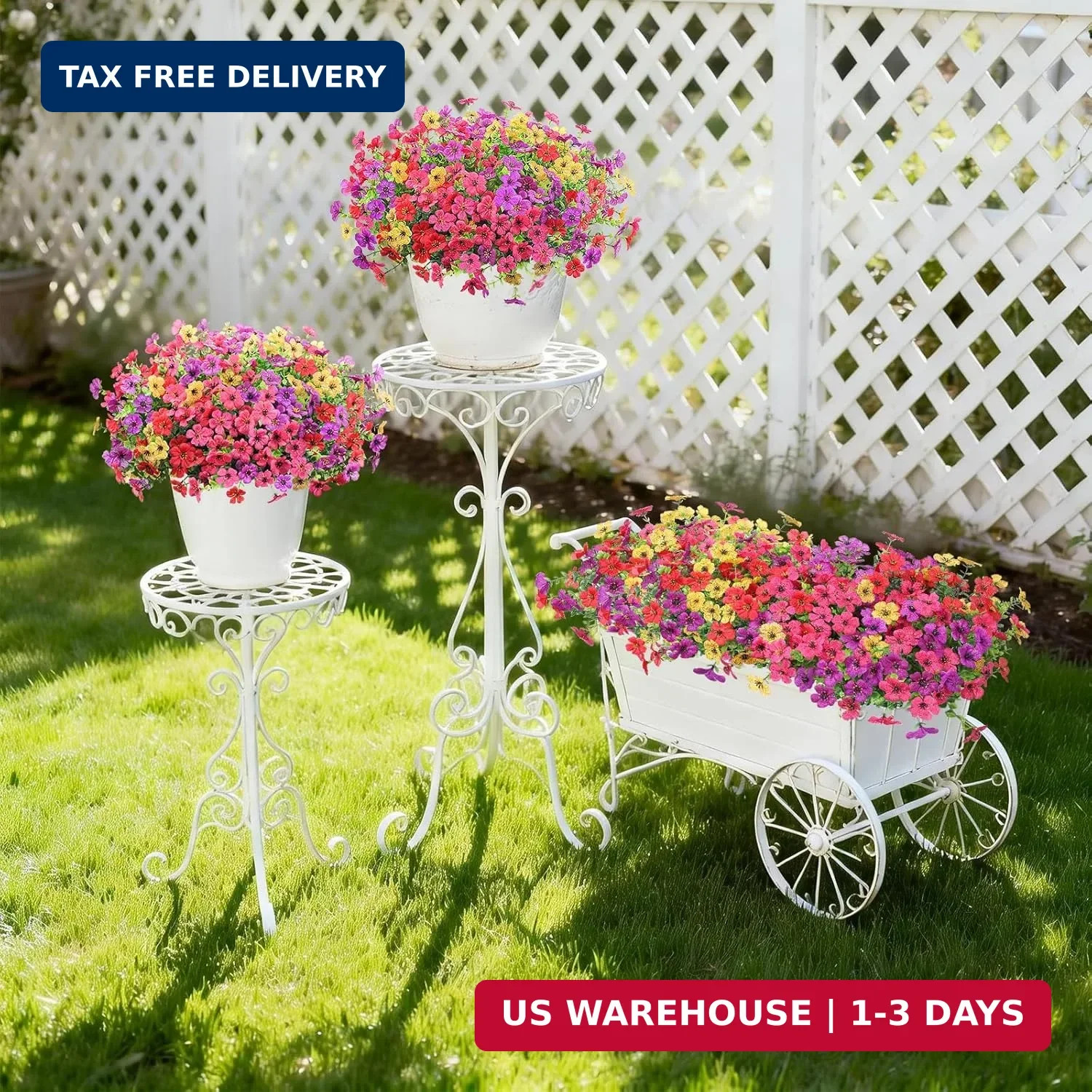 Artificial Fake Flowers Plants for Outdoors, 12 Bundles Multicolor Faux Silk Flo