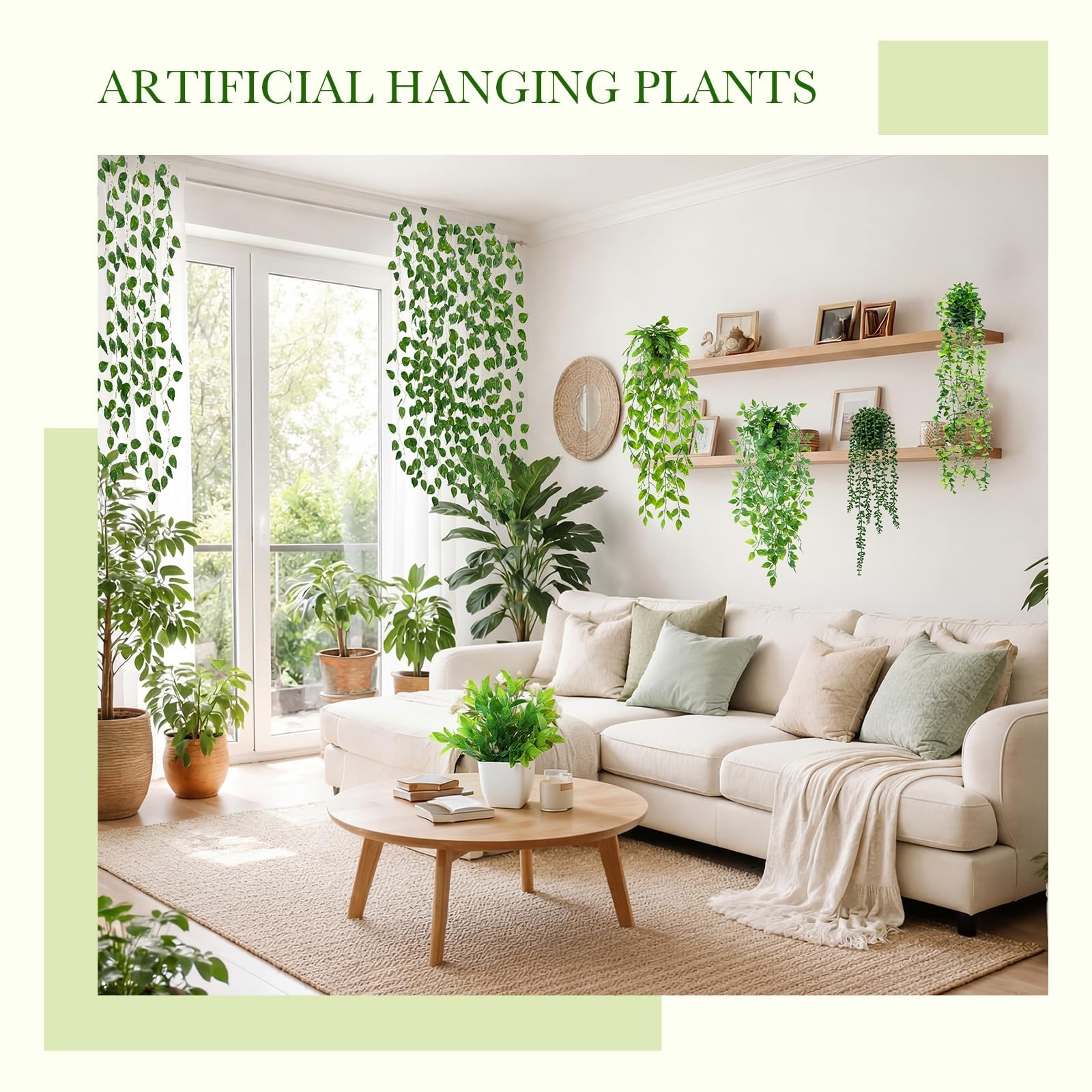 XunYee 12 Pack Fake Plants Set 4 Artificial Hanging Plants 4 Artificial Green…