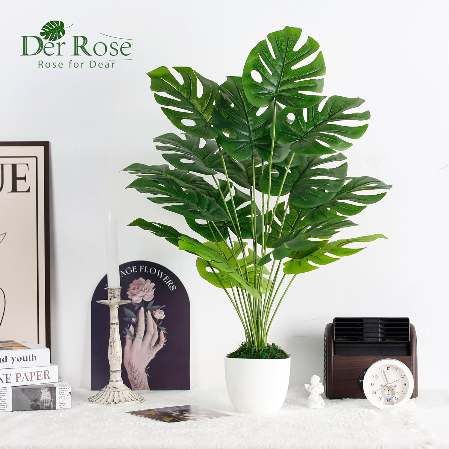 Der Rose 28″ Fake Plants Large Artificial Monstera Faux Potted Plants Indoor
