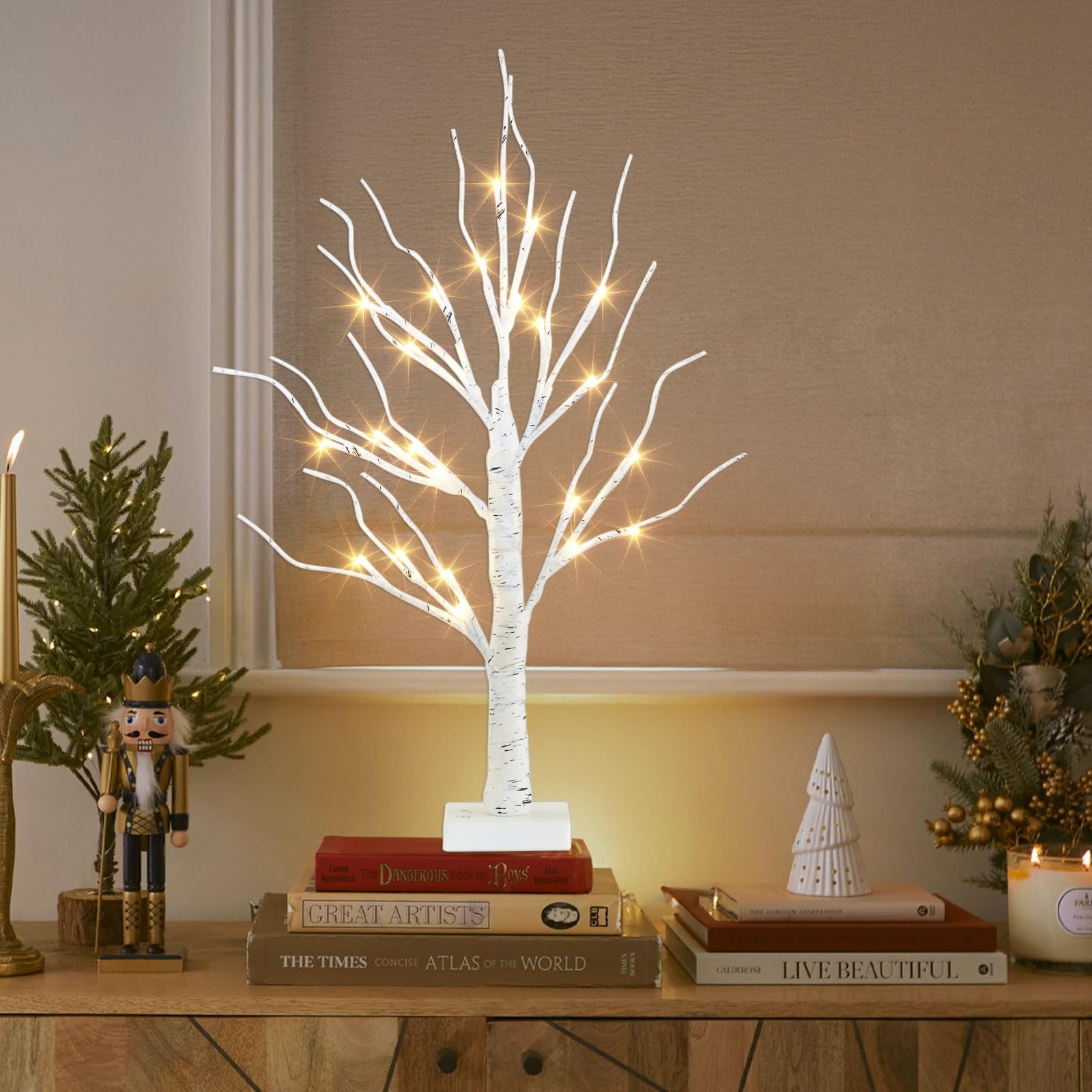 PEIDUO Artificial Tree for Christmas Decorations, 2FT Birch Tree with LED Lig…