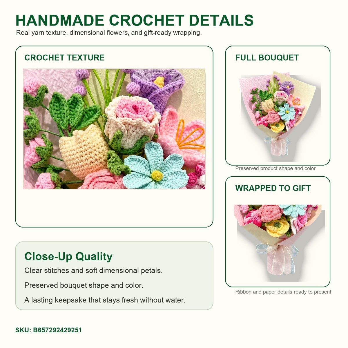 Pastel Mixed Crochet Flower Bouquet Birthday Gift for Mom