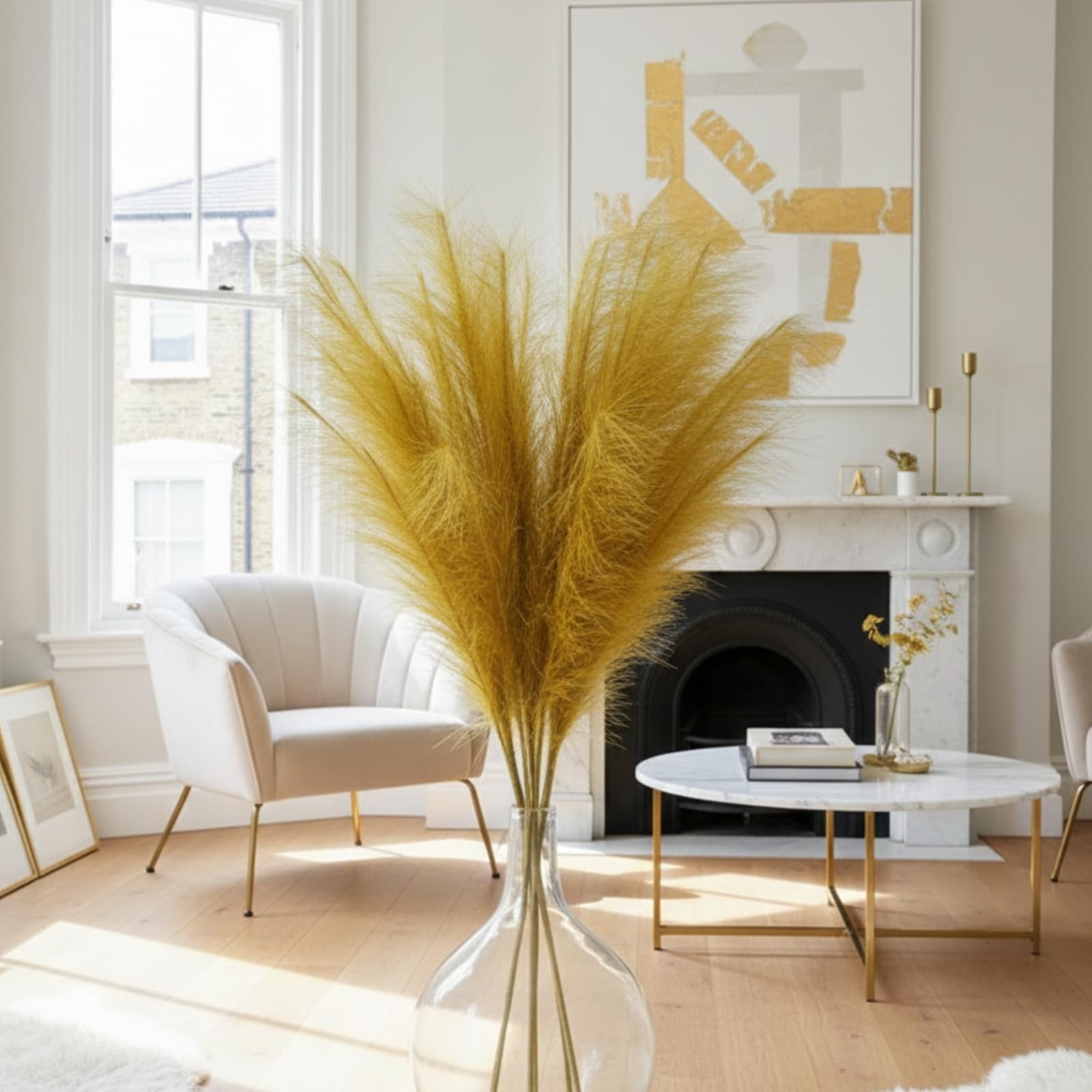 Gold Pampas Grass Decor, 3 Stems x 115cm/45in