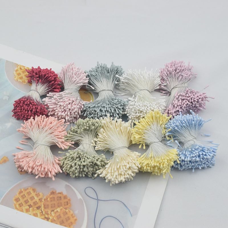 1000 Pcs Artificial Pearl Flower Stamen,Mini Double Heads Mix Color Flower Pi…