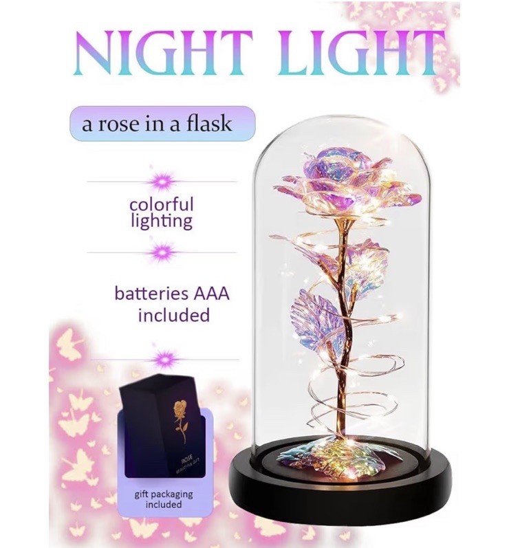 Glass Dome Rose Flower Gift – LED Rose Night Light