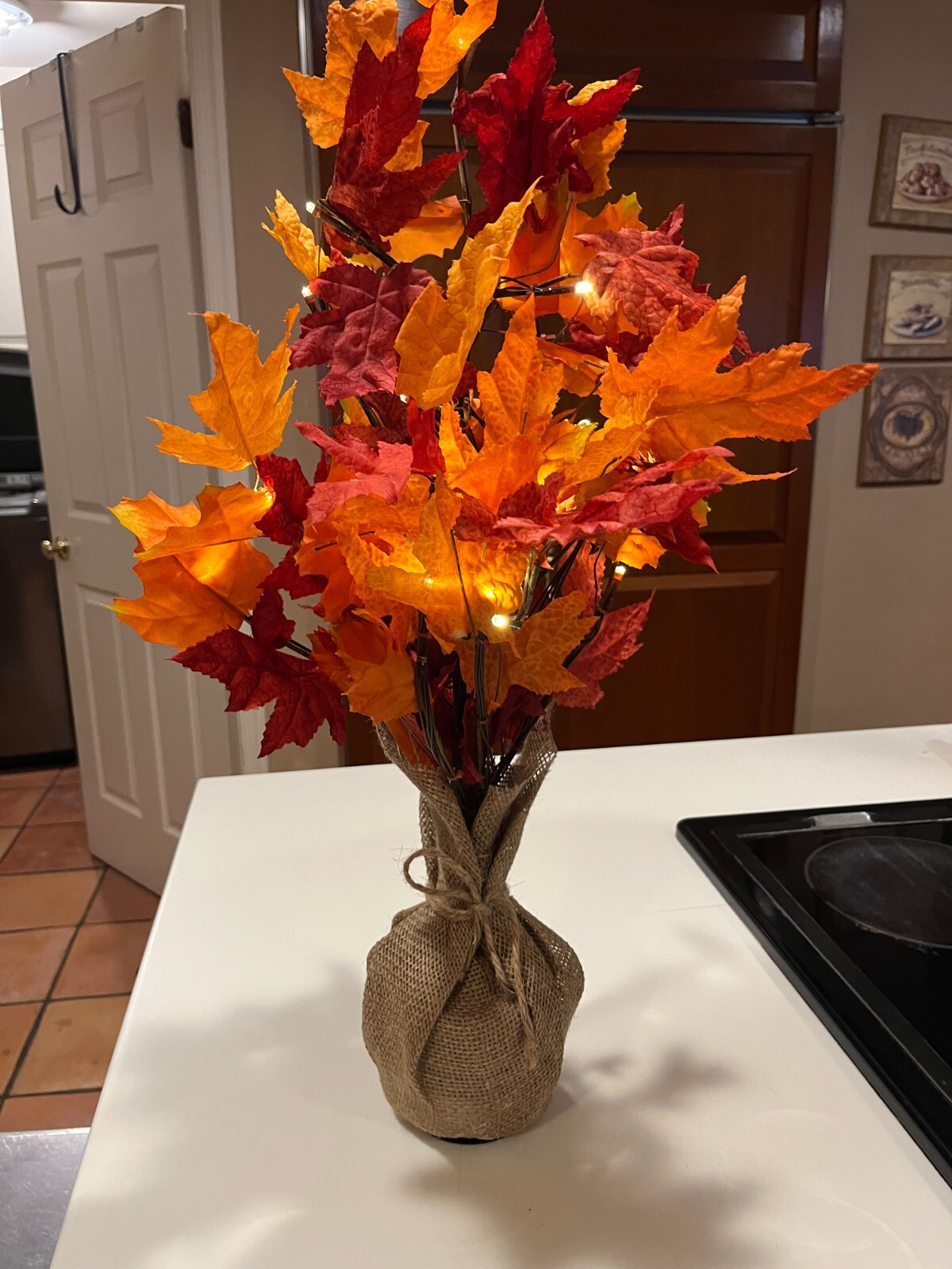 30″H Maple Leaf Urn Table Tree – Handcrafted Autumn Fall Harvest Décor LIGHTS UP