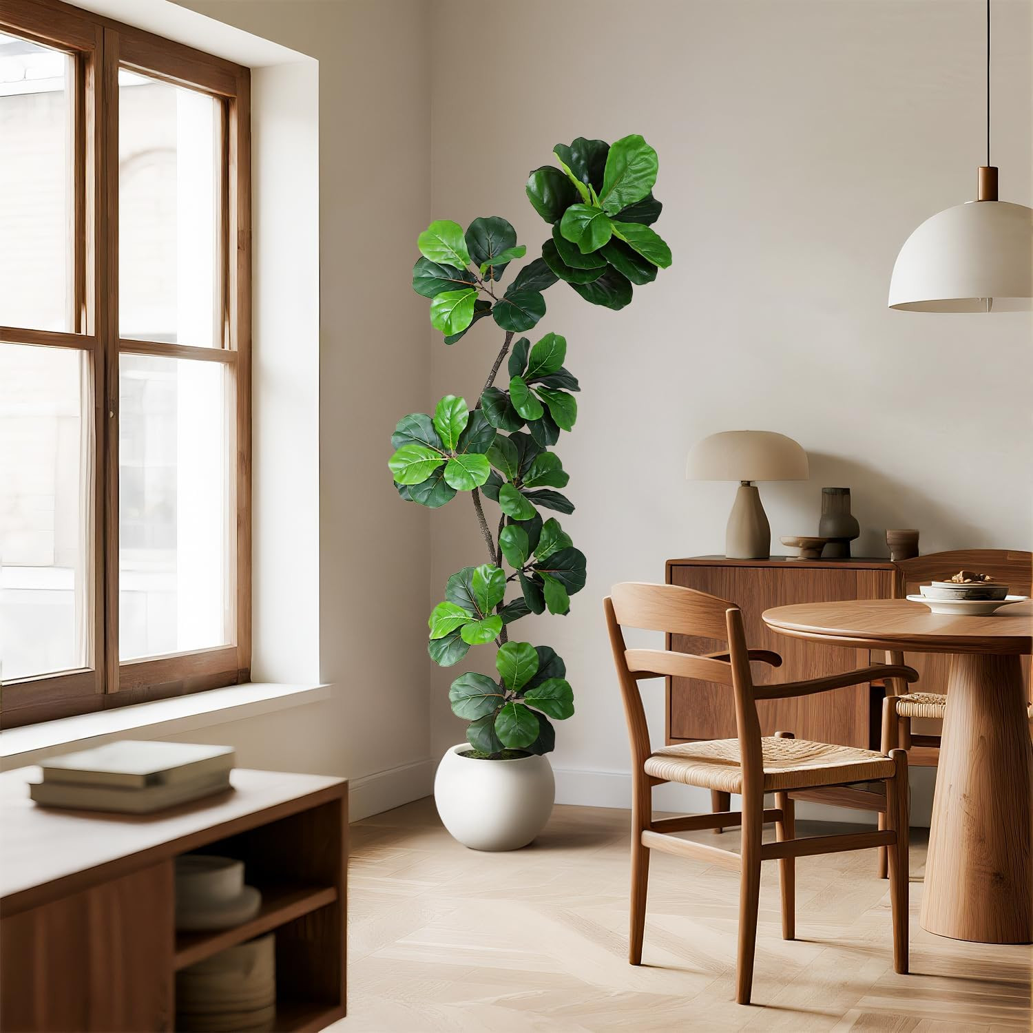 7Ft Artificial Fiddle Leaf Fig Tree Faux Plant Fake Ficus Lyrata White Planter