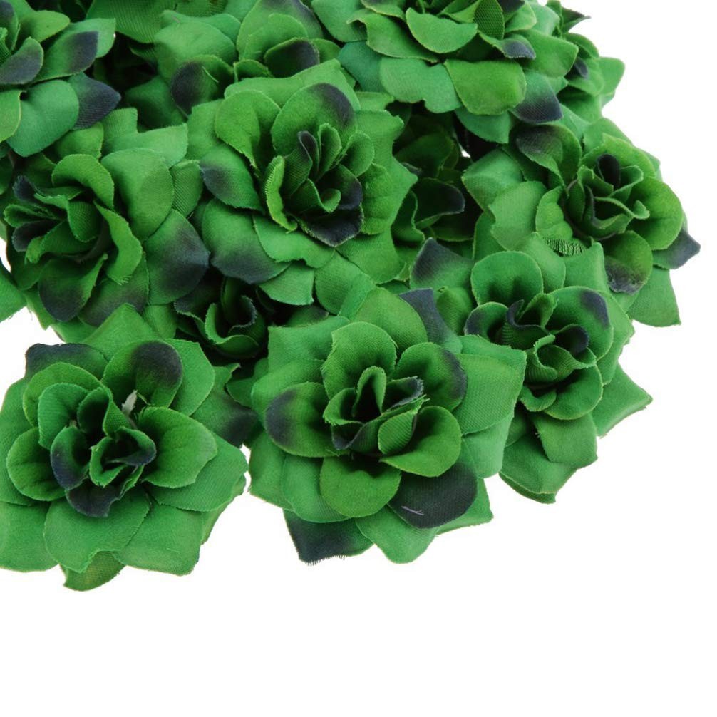50 PCS Dark Green Faux Silk Artificial Rose Flower Heads Wedding DIY Crafts