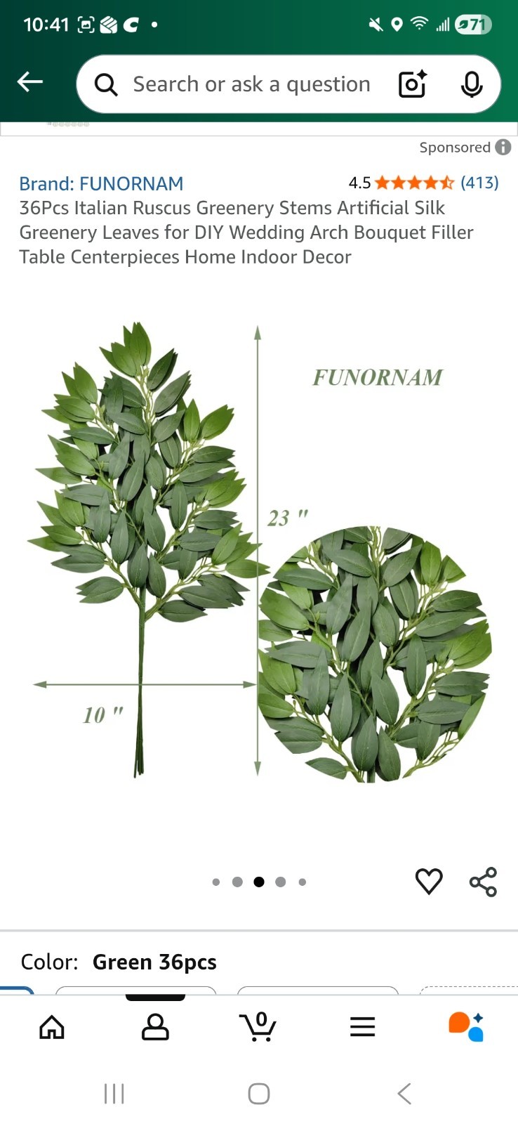 36Pcs Italian Ruscus Greenery Stems Artificial Silk Greenery Leaves for DIY W…