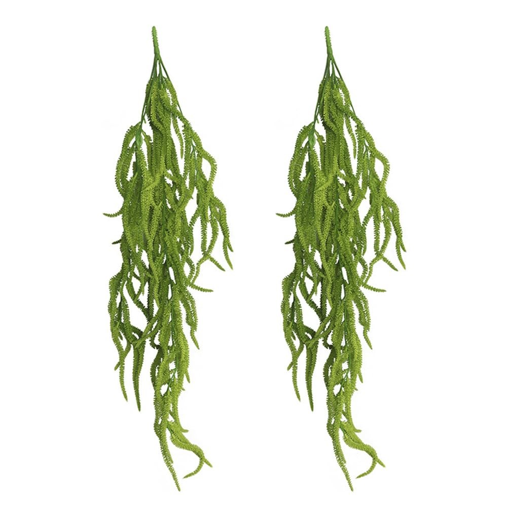 2 Pack 32” Artificial Hanging Plants Faux String of Pearls Plant Fake Green A…