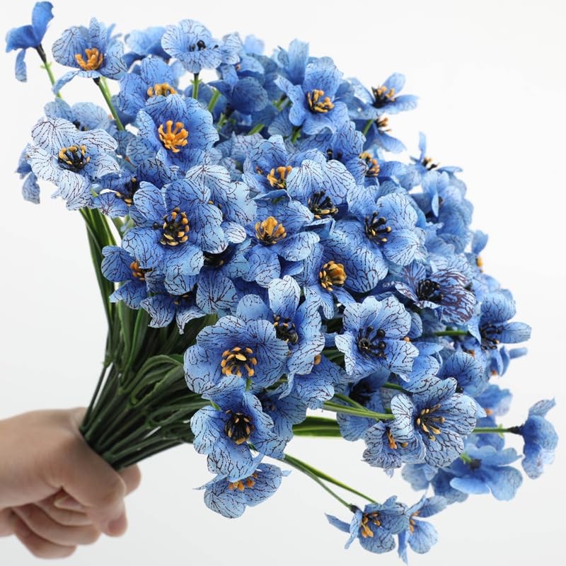 12 Bundles Blue Artificial Flowers Outdoor,UV Resistant Fake Flowers No Fade …