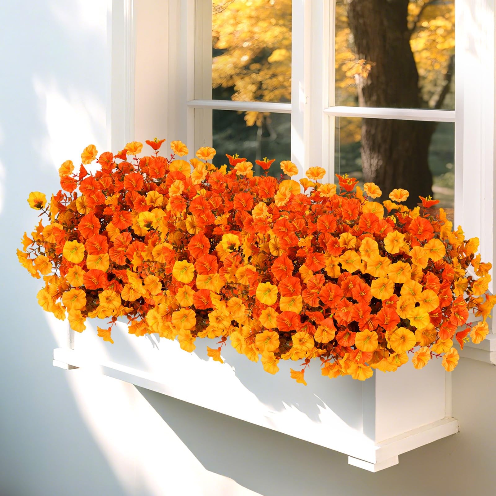 Artificial Fall Flowers for Outdoors, 10 Bundles Fake Faux Fall Orange Yellow