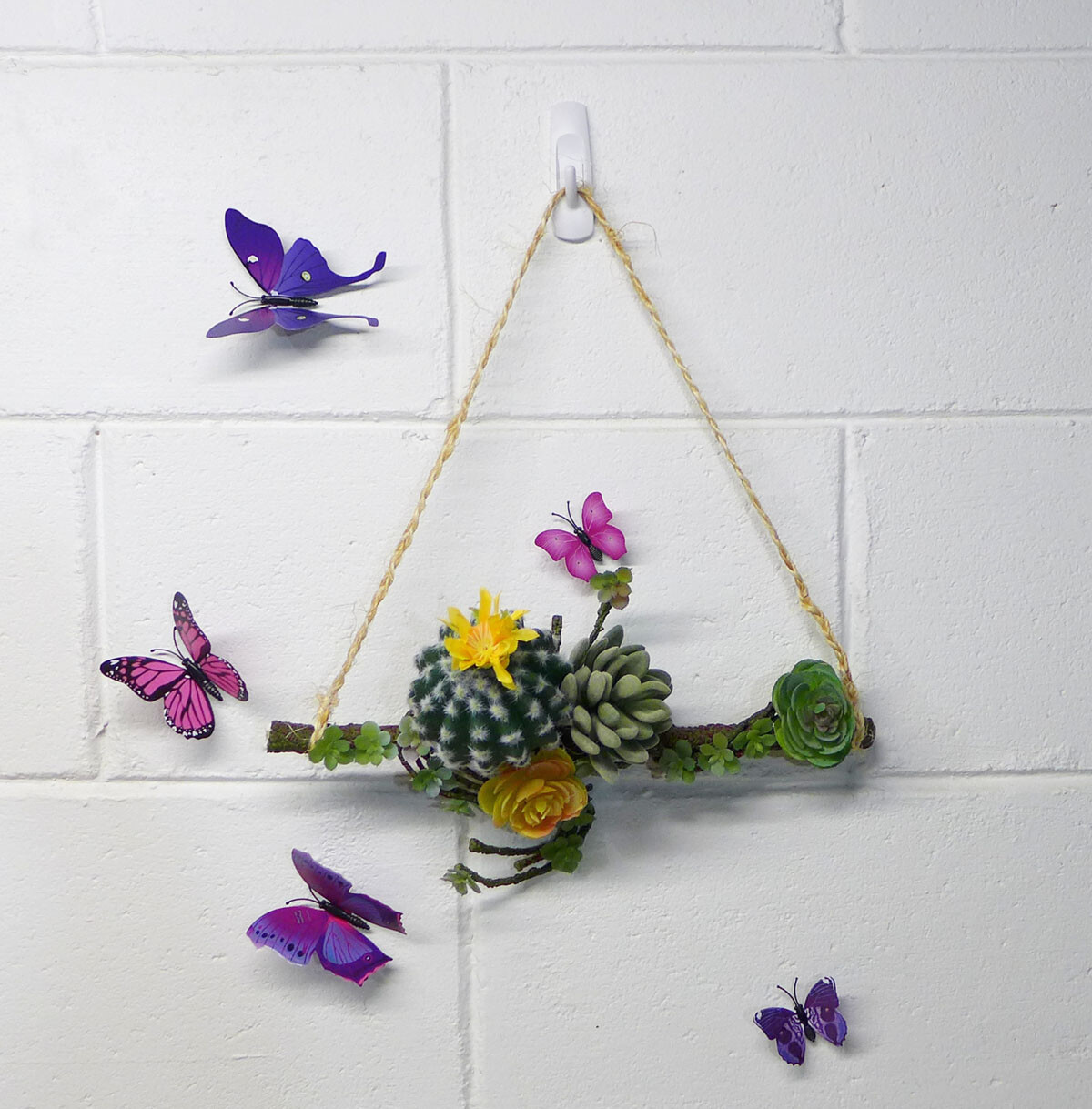 Artificial Flowers Succulents Hydrangea Wall Hanging With Butterfly Home (#121B)