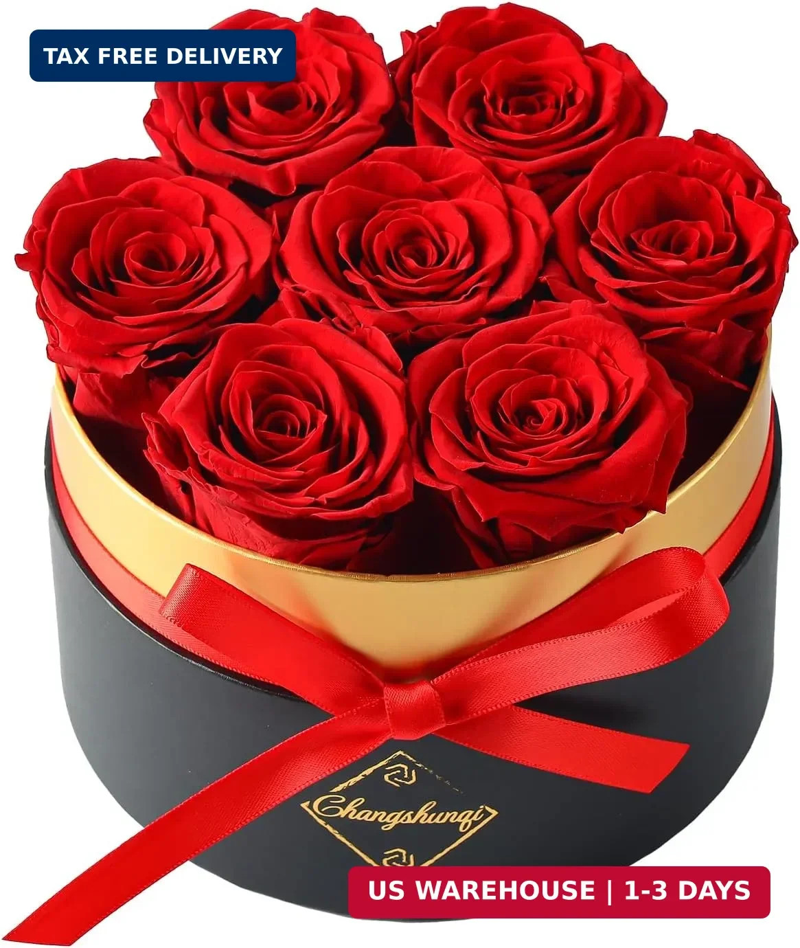 Changshunqi Forever Flowers Preserved Roses in a Box – 7 Preserved Flowers in a