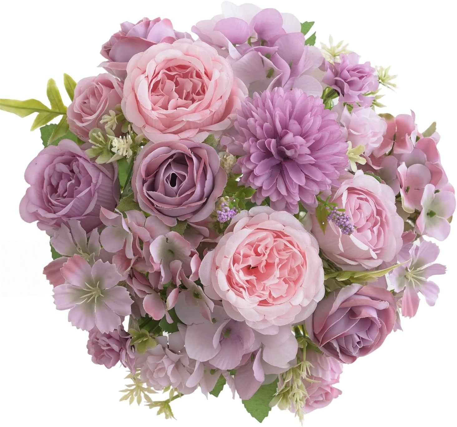 4 Pcs Mixed Artificial Peony Flowers Set-2 Bouquets & 2 Stems, Purple Fake Peony