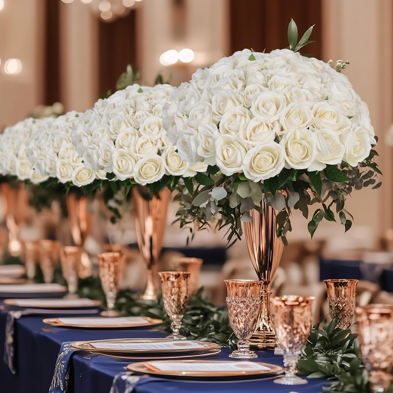 White Roses Artificial Flowers in Bulk, 50Pcs Premium Velvet Fake Roses with …