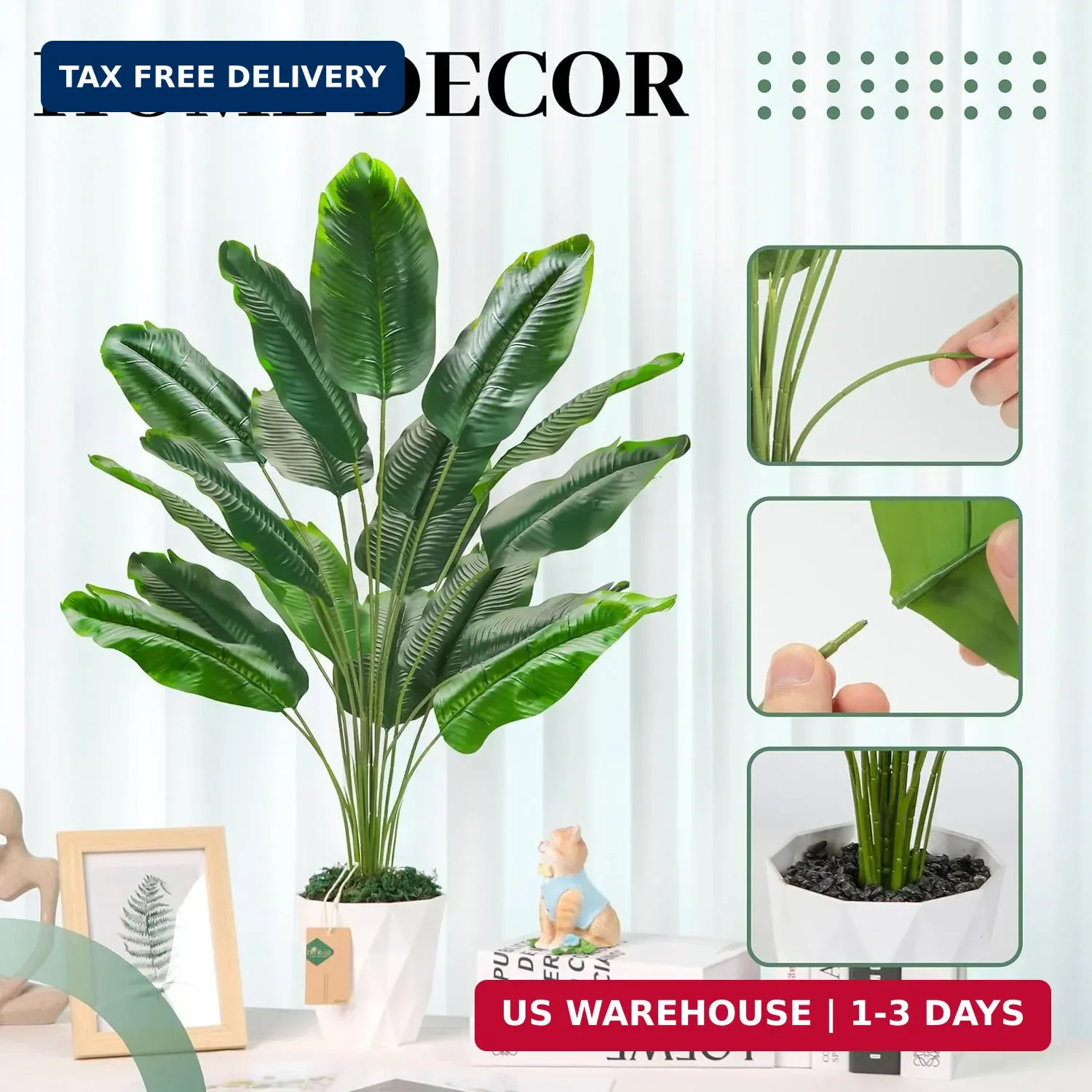 Der Rose Tall Fake Plants 28″ Artificial Potted Tropical Faux Plants Banana Tree