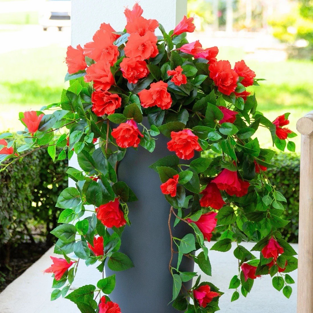 41″ UV Resistant Artificial Hibiscus Hanging Plant (Indoor/Outdoor) – Set of 2