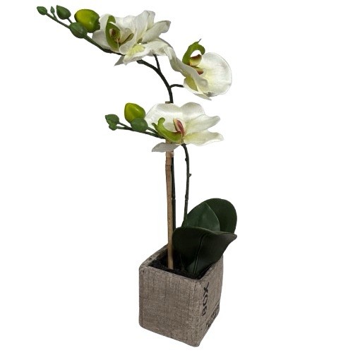 Potted Orchid Plant Faux Phalaenopsis Flowers Realistic Home Decor in Stone Pot