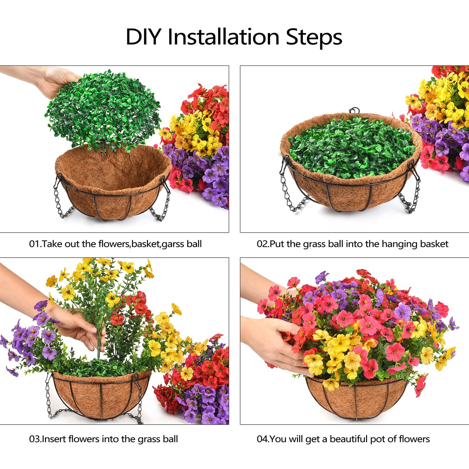 Artificial Flowers Outdoors with Hanging Baskets, Realistic UV Resistant Fake…