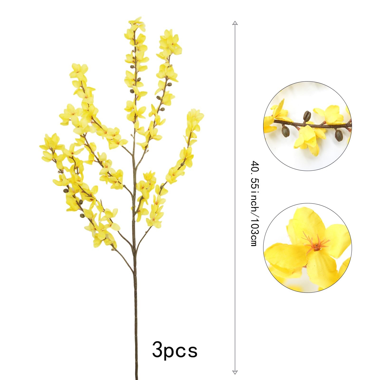 FERIAL3Pcs Artificial Forsythia Flower Branches Spring Summer Yellow Silk Fak…