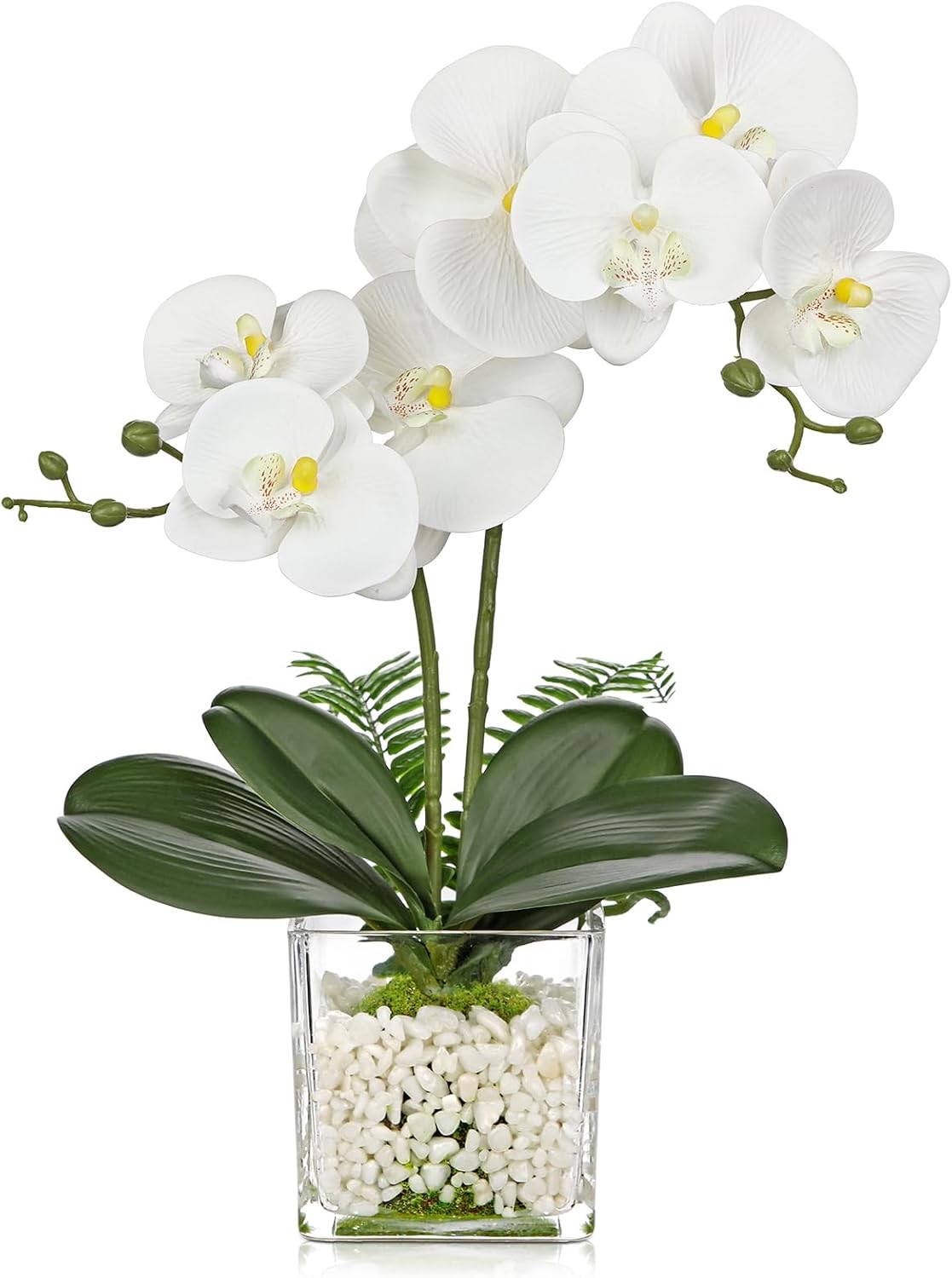 White Orchids Artificial Flowers 16.5″ Faux Orchids Plant in Pot Fake Flower