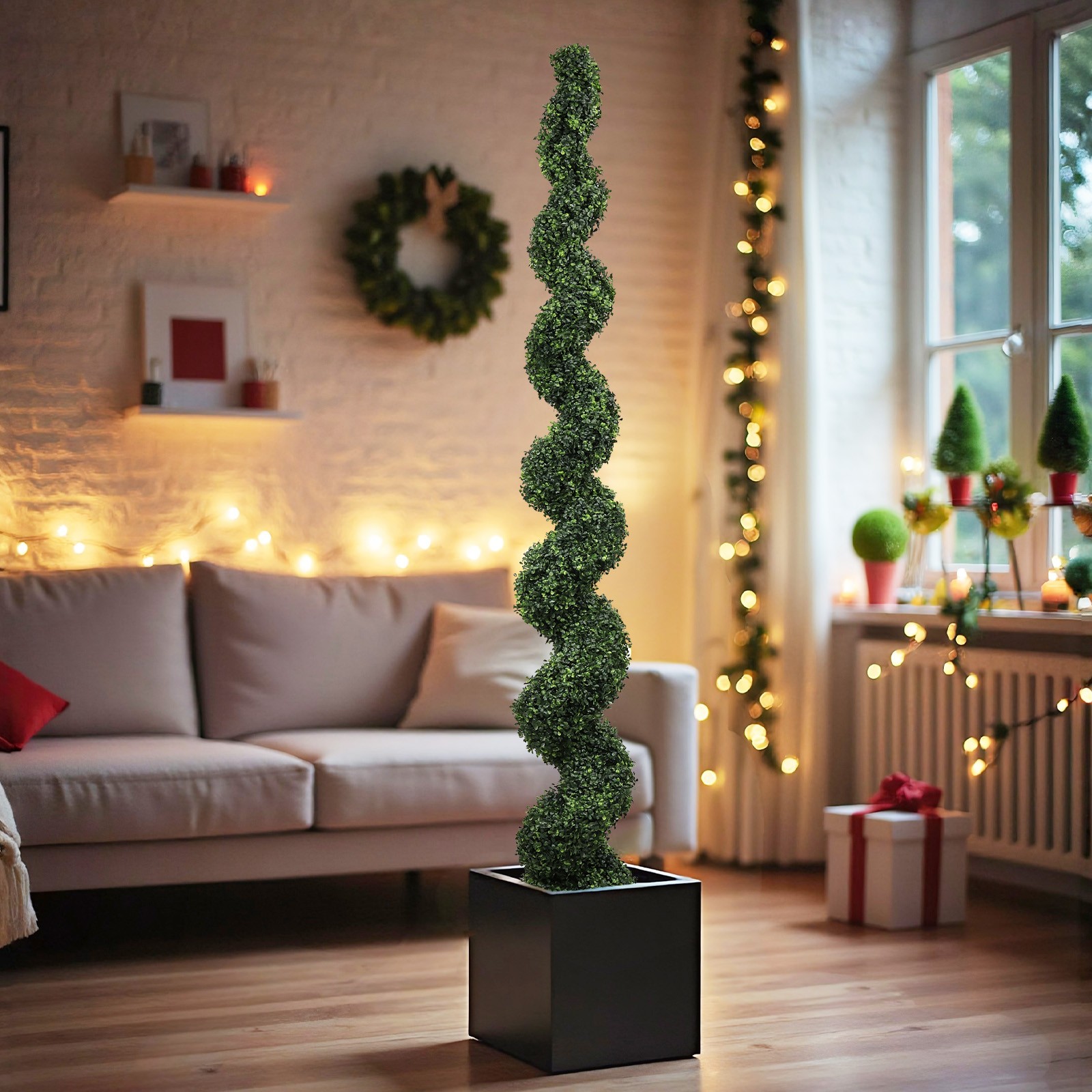 1* 7FT Artificial Faux Boxwood Plants Spiral Topiary Trees Twisted Potted Trees