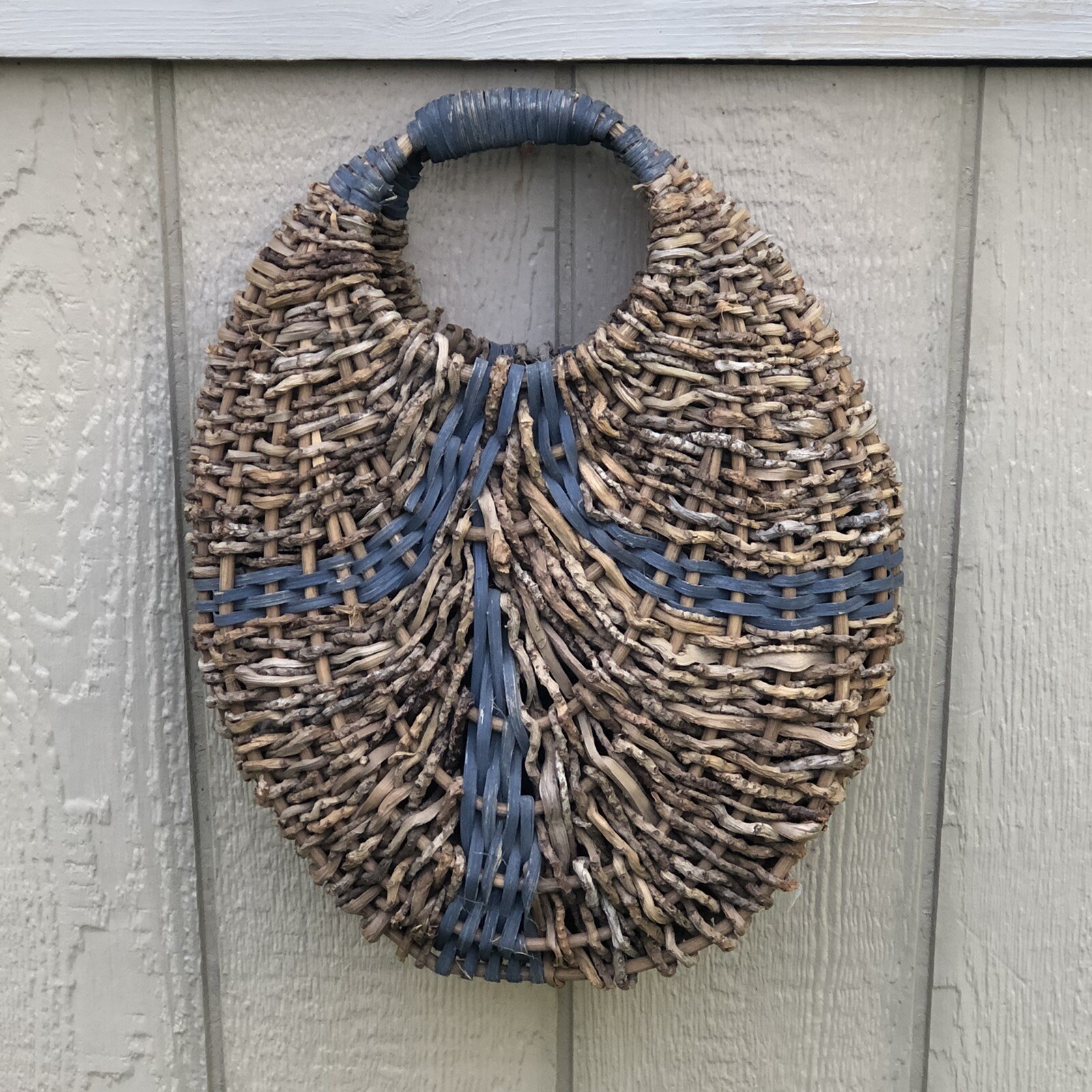 Oval Basket Woven Large Flattened Gorgeous Natural Earthy Unique Textural 12 x16