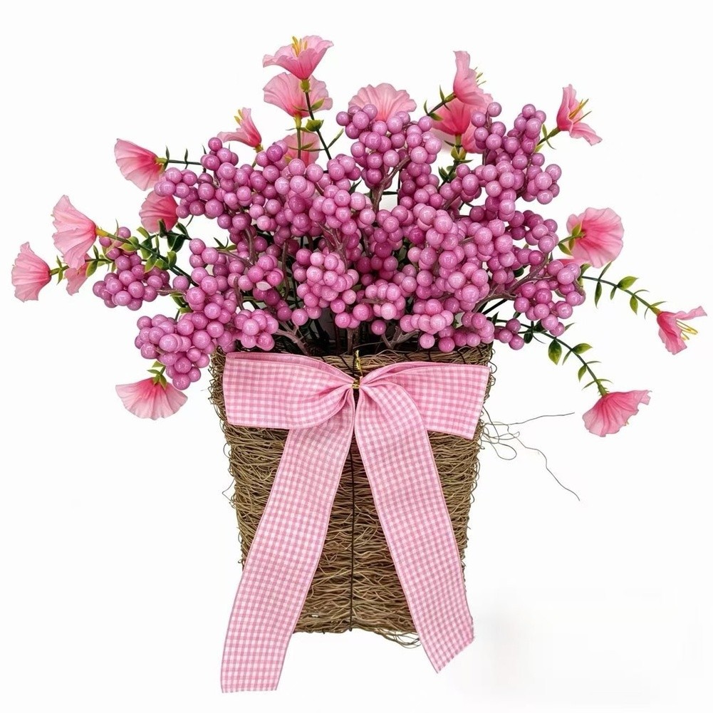 35cm Plastic Wreath with Morning Glory Blooms and Berries for Office Decoration