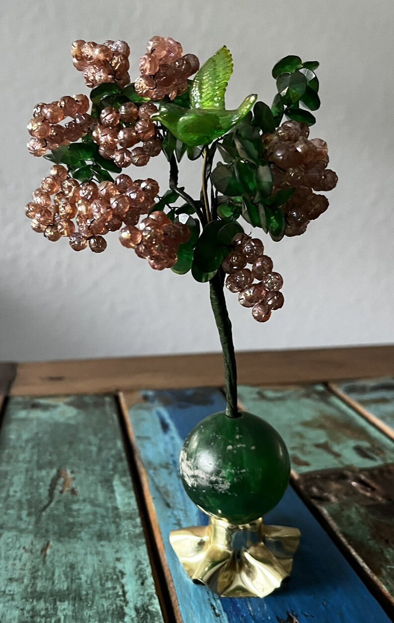 Vintage 70s MCM Handmade Wire Beaded Tree Of Life Bonsai w/ Bird – Retro Craft