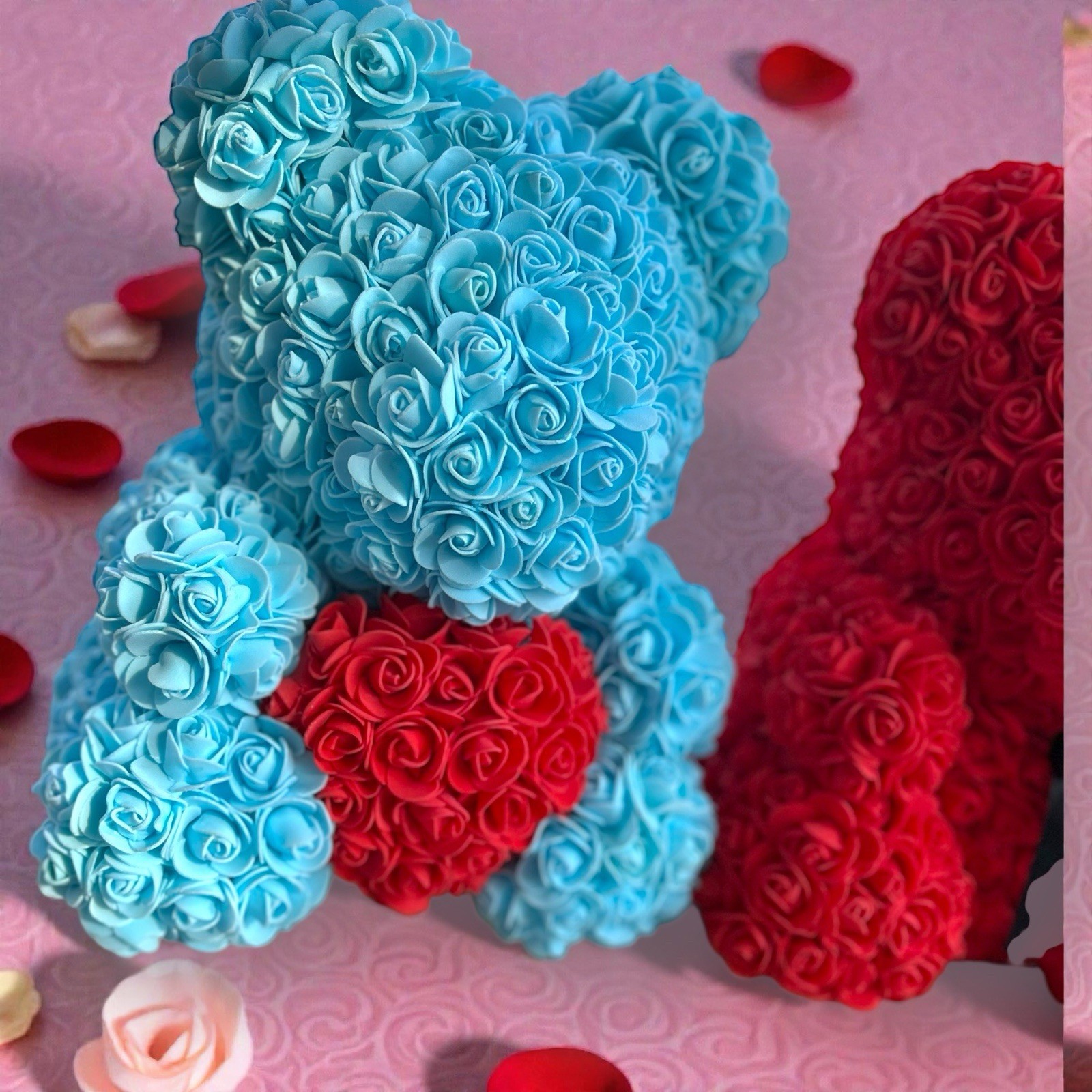 13” Eternal Rose Teddy Bear Blue Valentine’s Gift Faux Roses Gift Wrapped