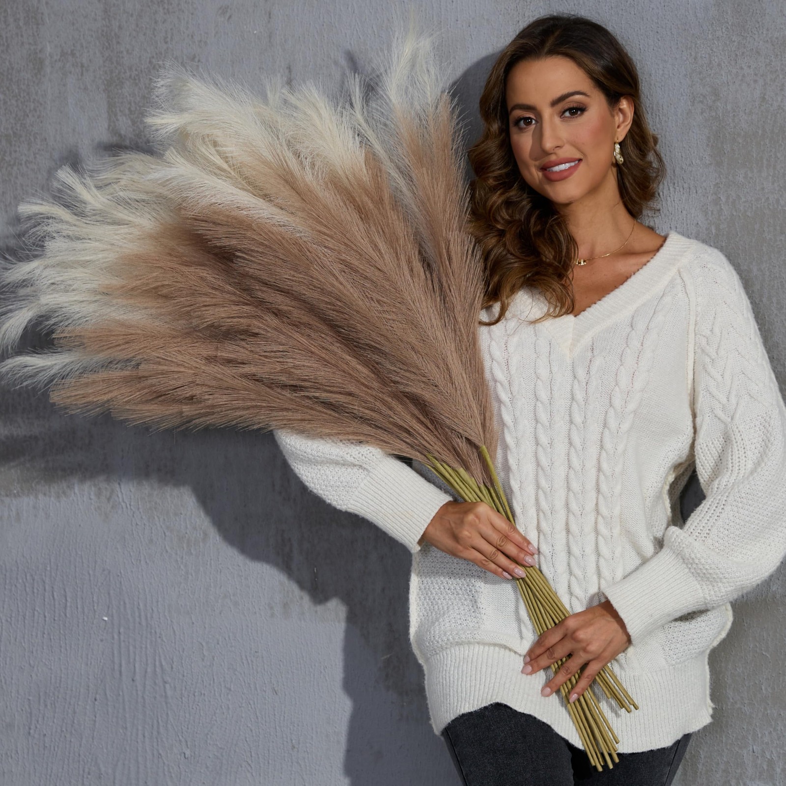 Faux Pampas Grass Tall, 9 PCS 43”/ 110 cm Large Fluffy Pampas Grass Decor, F…