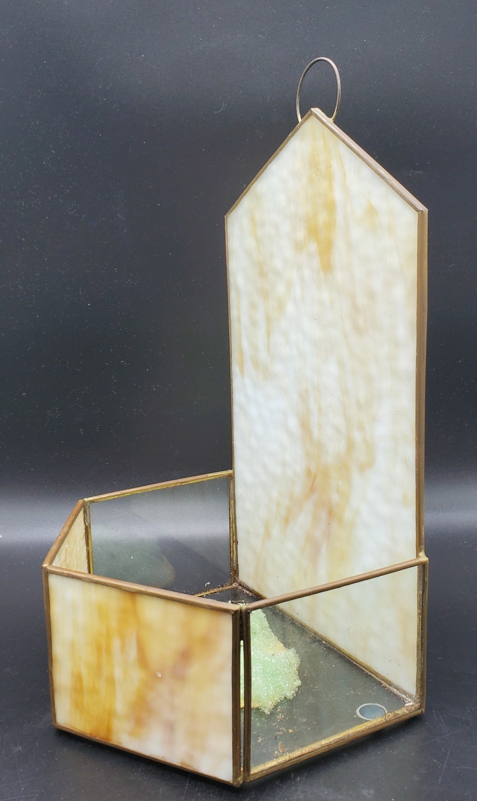 VTG STAINED SLAG GLASS TERRARIUM PLANT CANDLE DECOR MCM FREE STANDING READ***