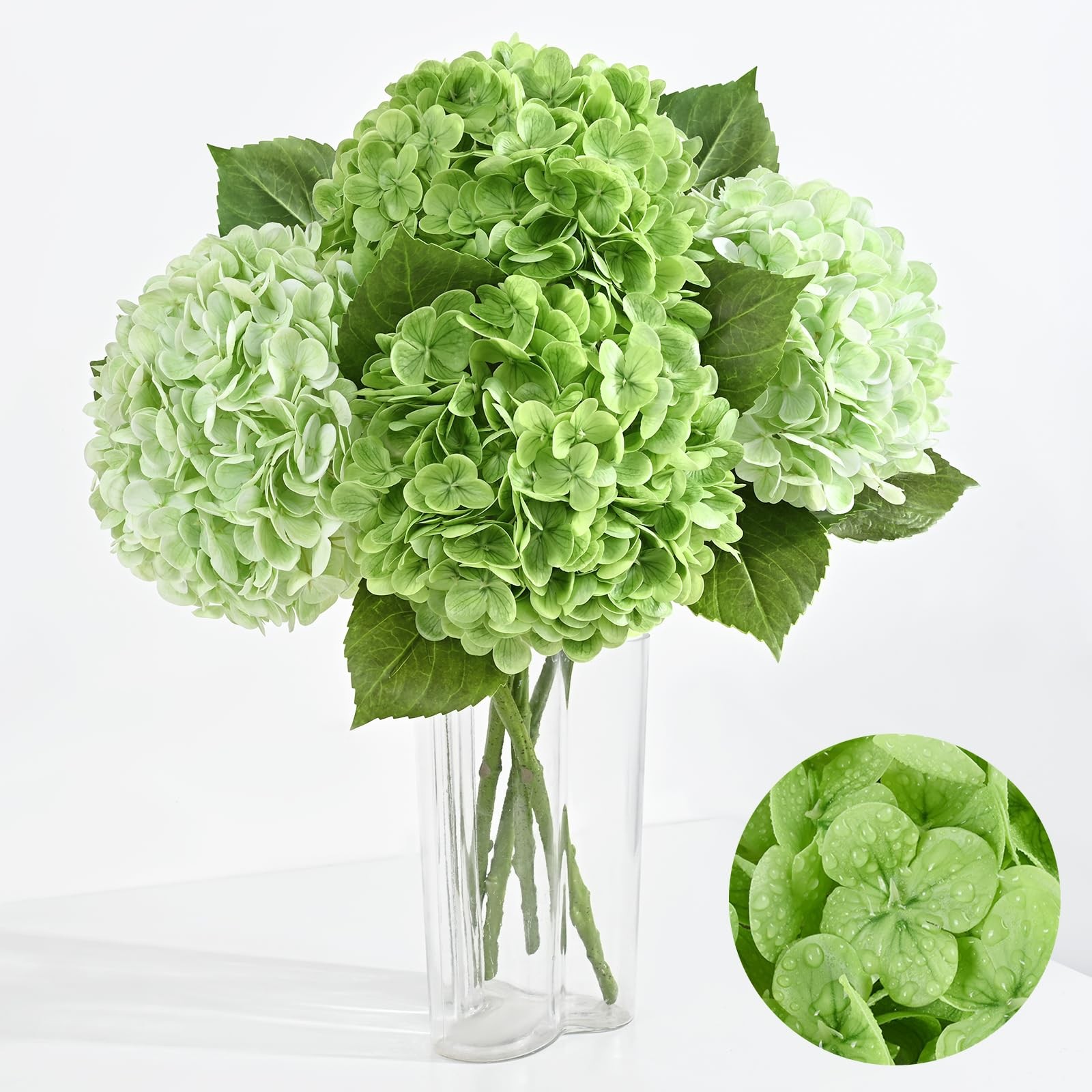 4Pcs Real Touch Hydrangea Artificial Flowers, 22.5” Light Green & Dark Green…
