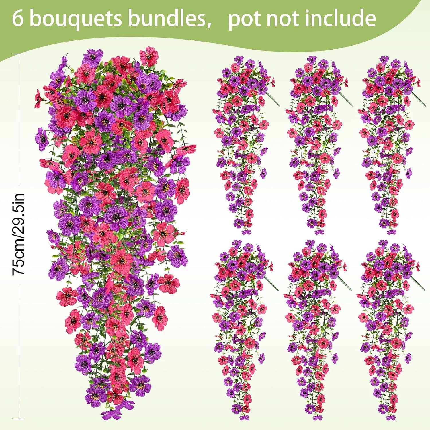 Artificial Flowers for Outdoors Spring Decor, 6 Bundles UV Resistant Realistic F