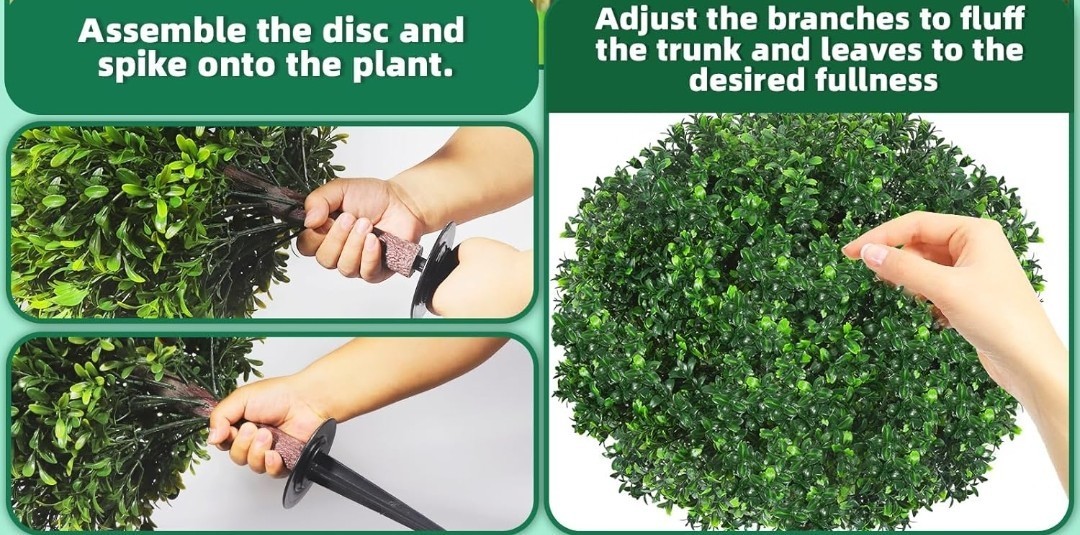 27.5″ Artificial Boxwood Topiary Ball Tree, Set of 2 Fake Bushes Shrubs W Steaks