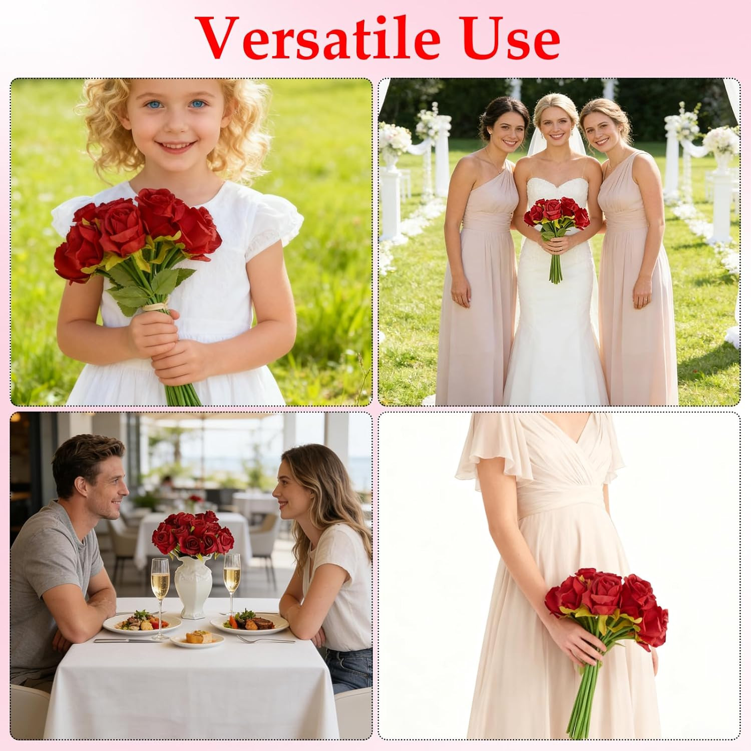 240 Pcs Red Silk Rose Flowers for Weddings, Parties & Home Decor