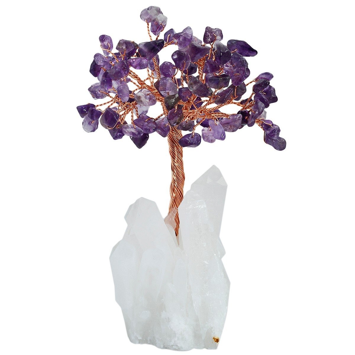 Natural Amethyst Money Tree Rock Quartz Cluster Base Bonsai Figurine 4 Inch