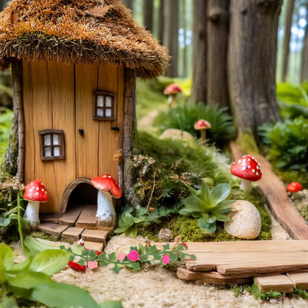 10Pcs Durable Artificial Mini Rose Flower Vine for Dollhouse and Fairy Garden