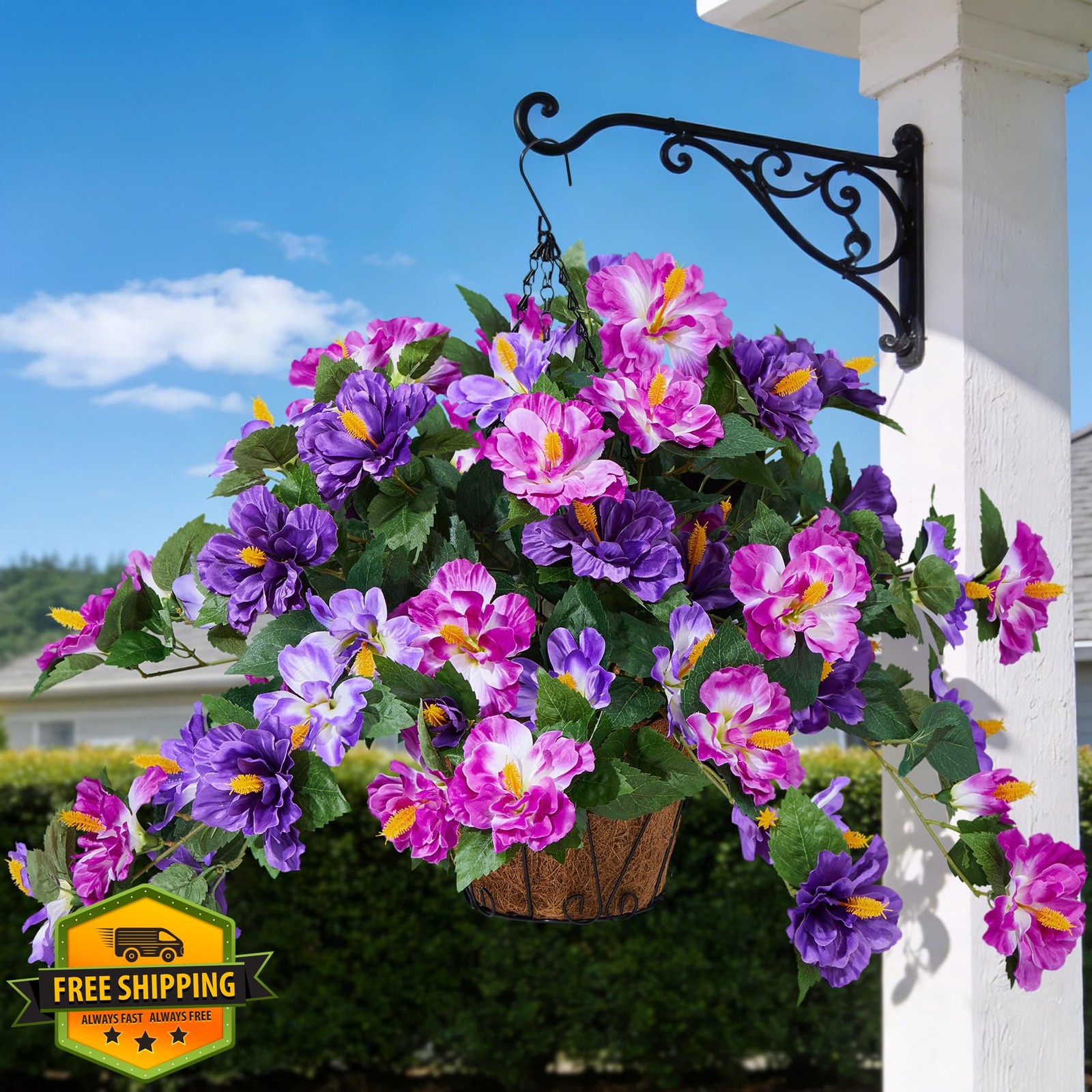 INXUGAO 3 Bunches Artificial Hibiscus Flowers Outdoor UV Resistant Silk Purple