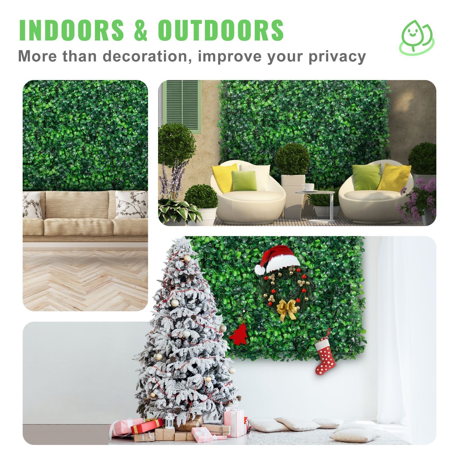12PCS 10x10in Artificial Boxwood Panels, UV-Resistant PE Hedge Screen