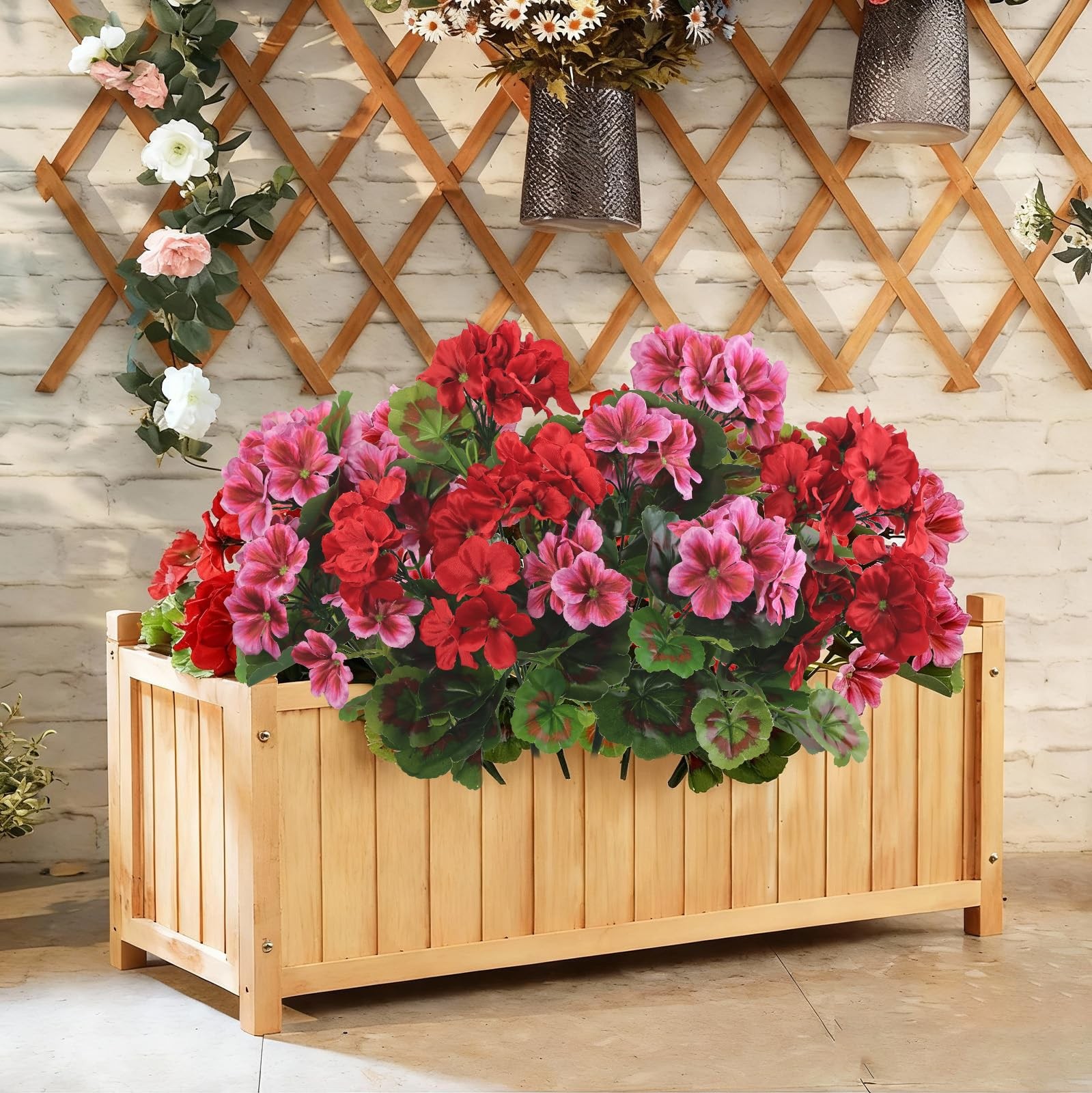 6 Bundles Artificial Geranium Flowers for Outdoors, UV Resistant Silk Geraniu…