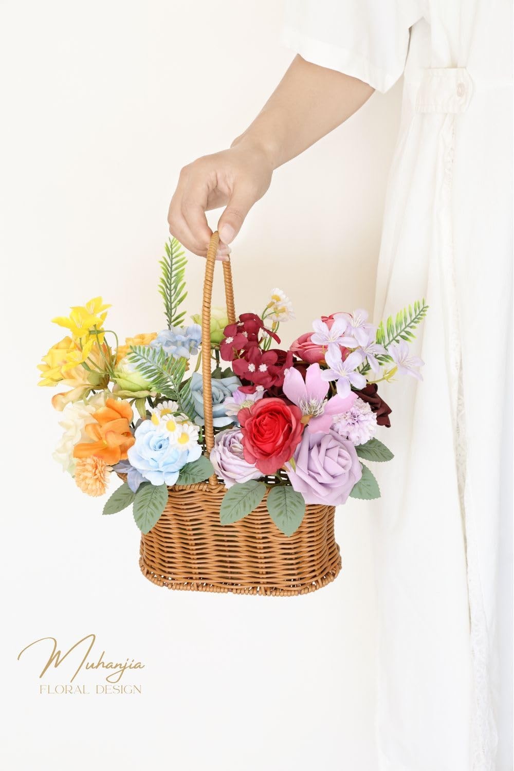 38 PCS Rainbow Artificial Silk Flowers Box Set DIY Wedding Bridal Bouquet Decor