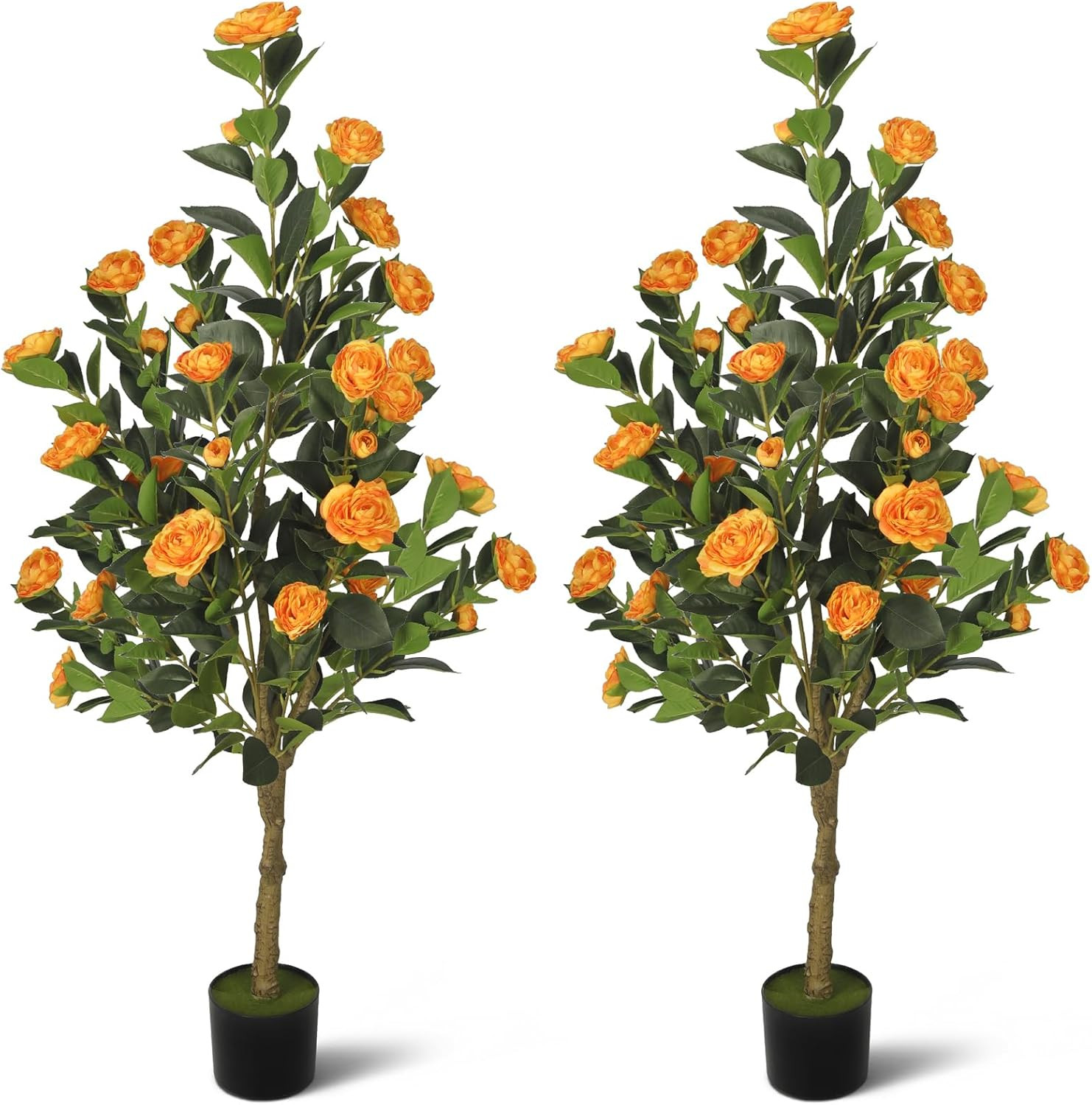 2-Pack 4FT Orange Artificial Camellia Trees for Home & Wedding Decor