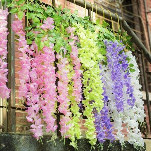 12PCS Artificial Fake Wisteria Vine Ratta Hanging Garland Silk Flowers Decor