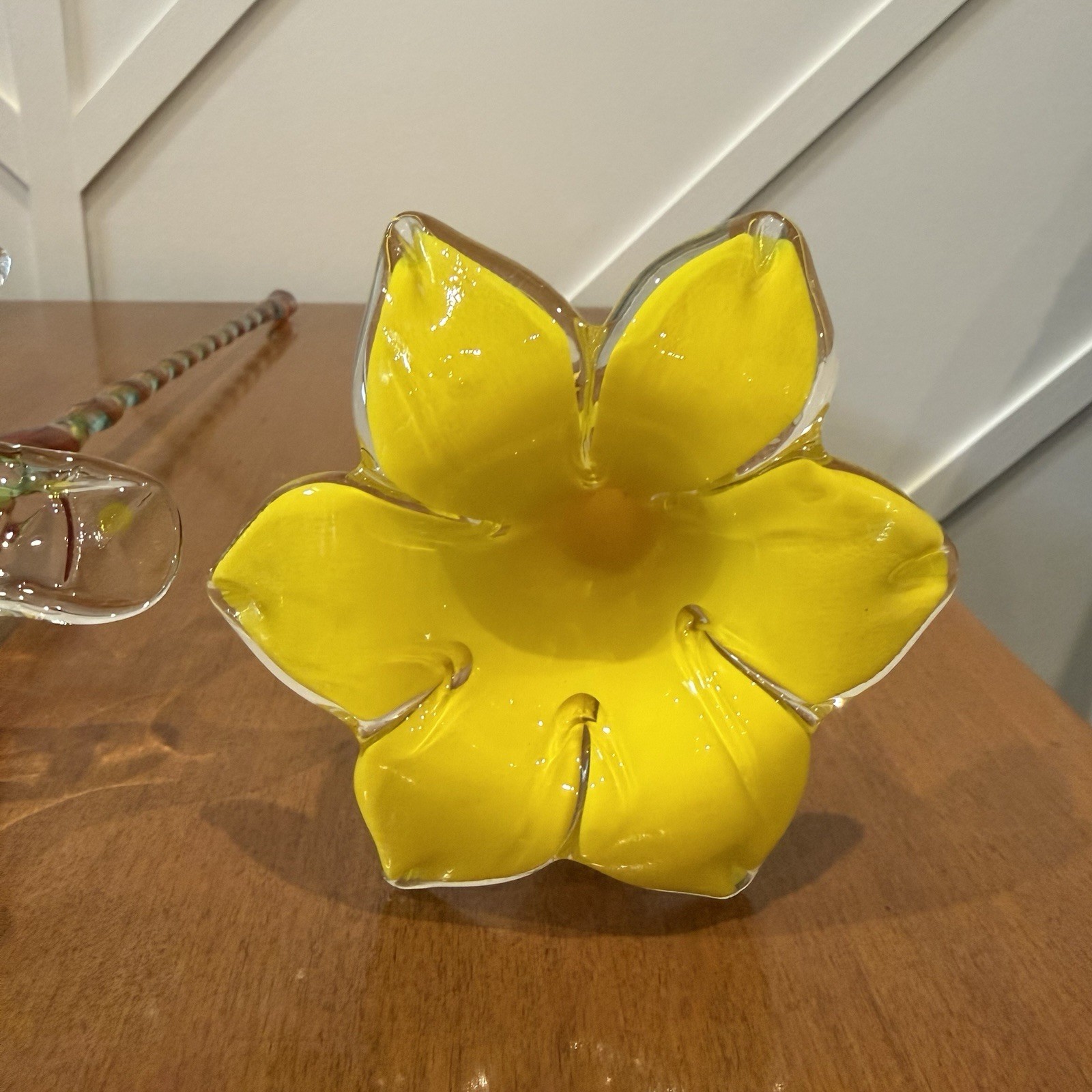 Vtg Murano Style Hand Blown Art Glass Long Stem Flower Bouquet 15-19″ Lot Of 4