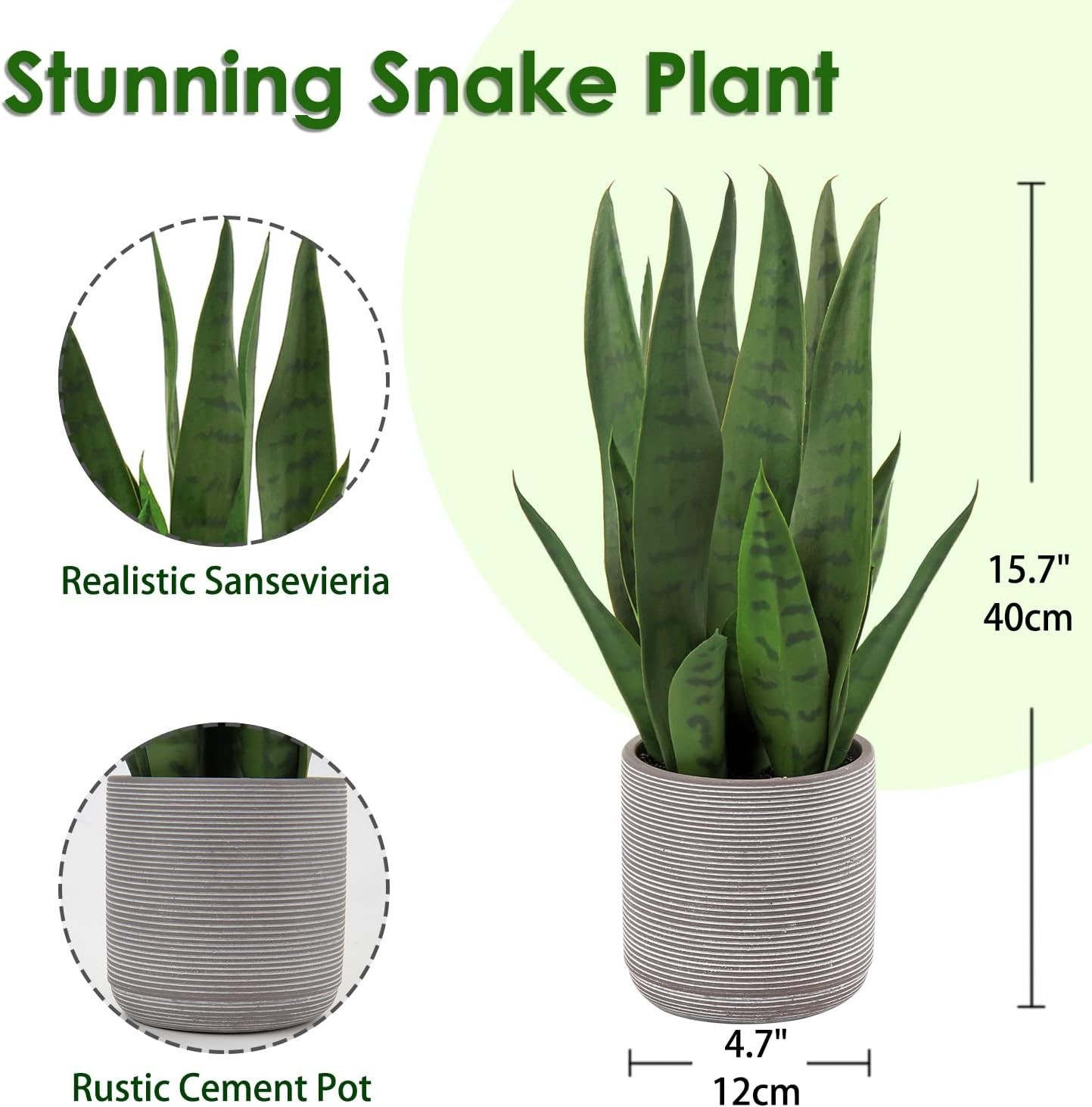 Fake Snake Plant 16″ Faux Potted Plant Artificial Snake Plant with Cement Pot…