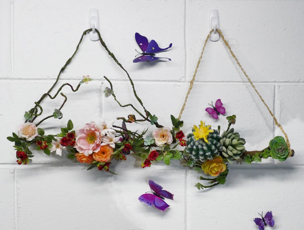 Artificial Flowers Succulents Hydrangea Wall Hanging With Butterfly Home (#121B)